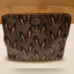 Fossil Key Sparrow Birds Canvas Coated Makeup,  Travel,  Bag.